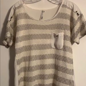 Knit and shear short sleeve blouse